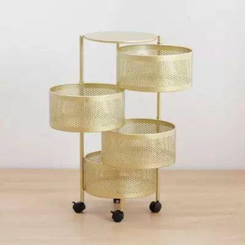 Parfait Rotating Basket Trolley (Golden Round) - waseeh.com