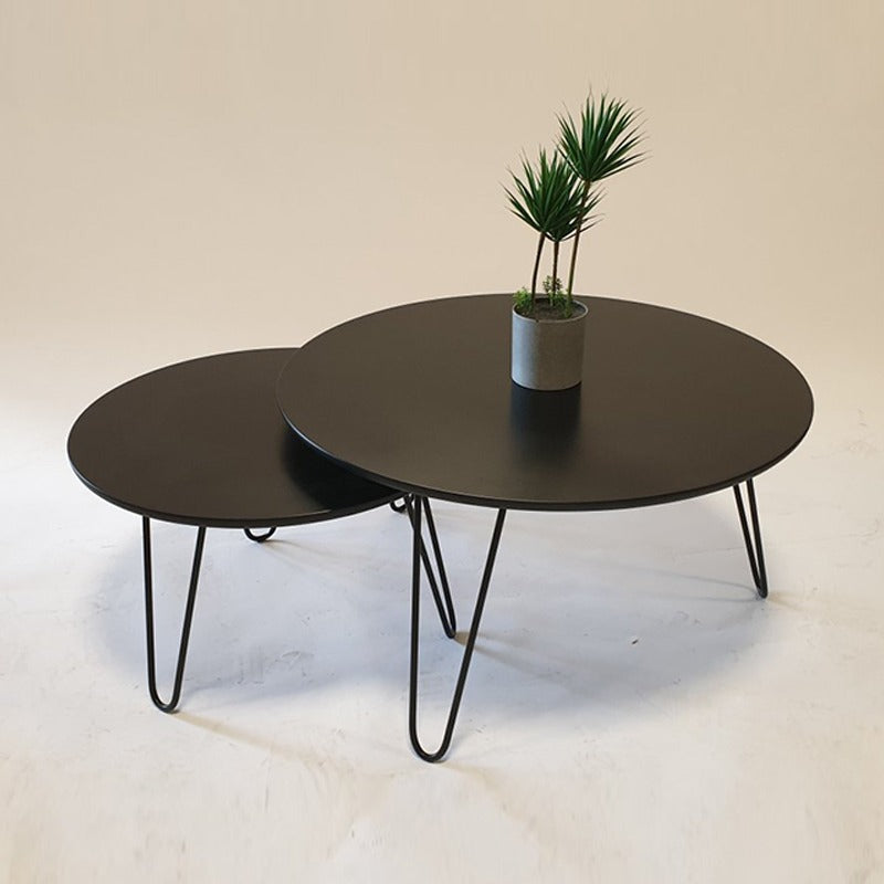 Tatami Contrasted Living Lounge Drawing Room Round Hairpin Centre Tables (Set of 2) - waseeh.com