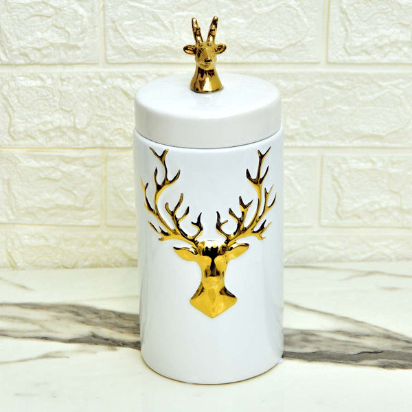 Deer White Ceramic Airtight Jar - waseeh.com