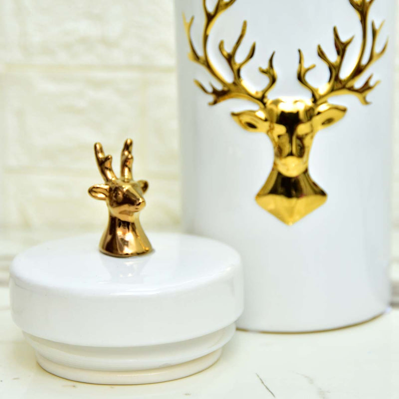 Deer White Ceramic Airtight Jar - waseeh.com