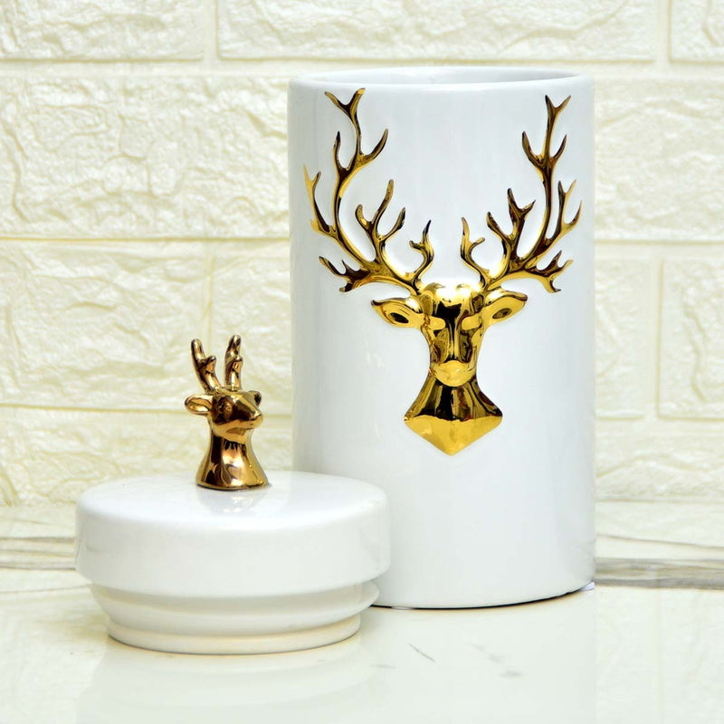 Deer White Ceramic Airtight Jar - waseeh.com