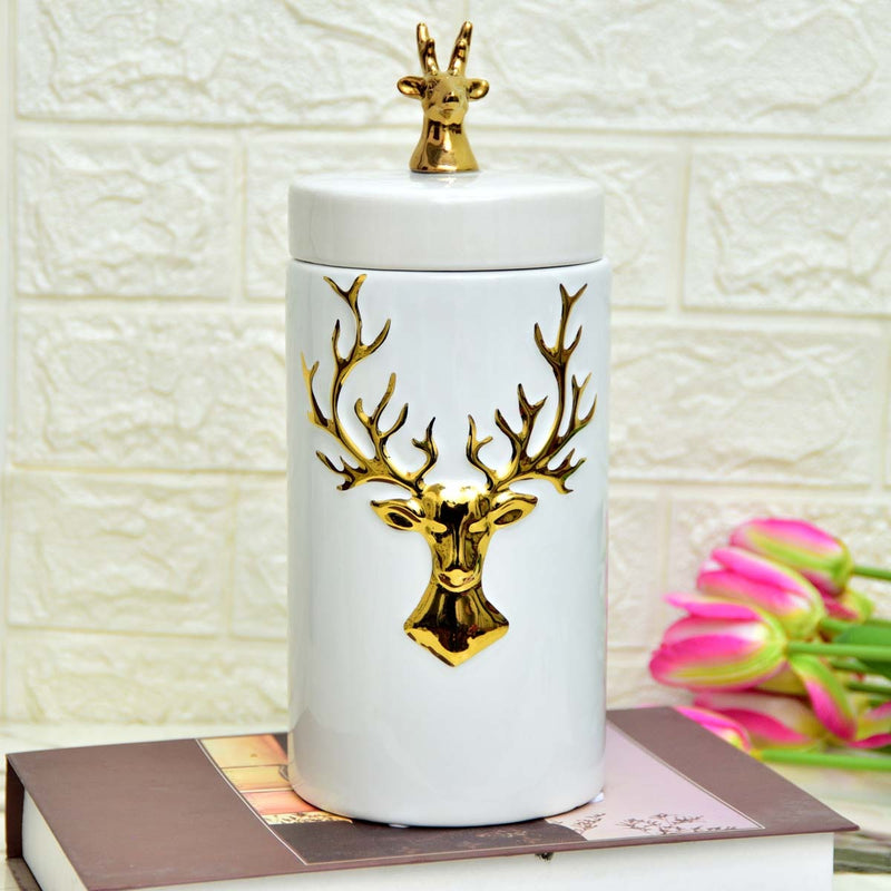 Deer White Ceramic Airtight Jar - waseeh.com