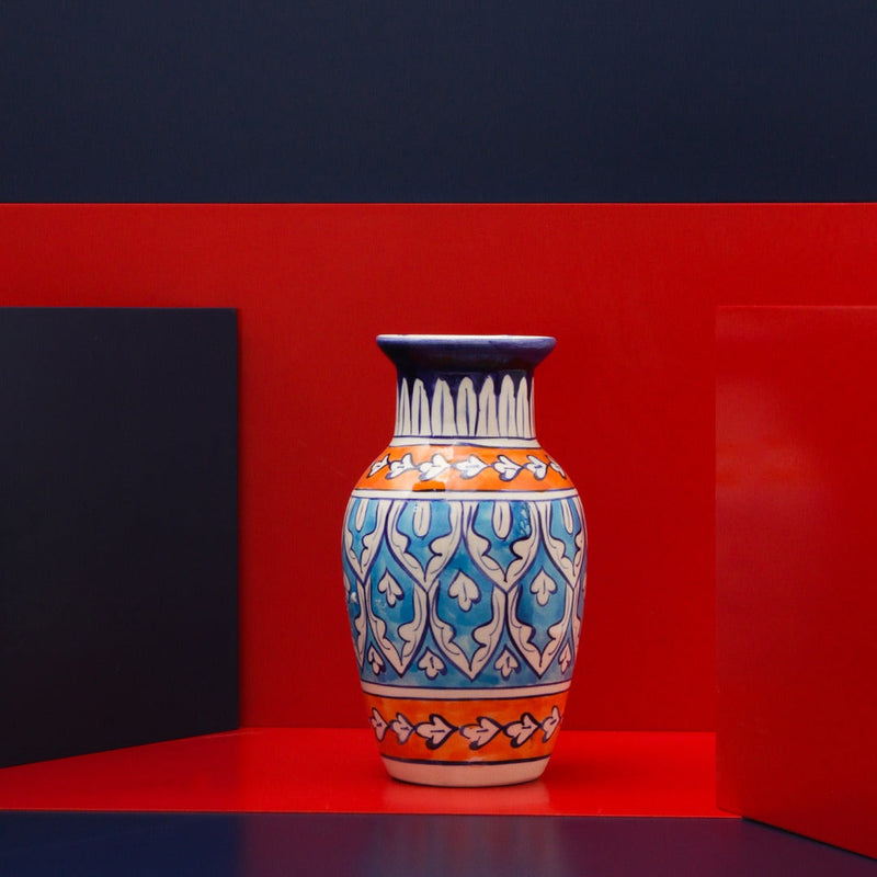 Pristine felicity Vase-Blue pottery - waseeh.com