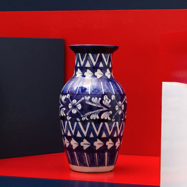 Pristine felicity Vase-Blue pottery - waseeh.com