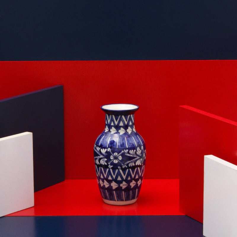 Pristine felicity Vase-Blue pottery - waseeh.com