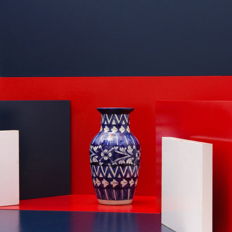 Pristine felicity Vase-Blue pottery - waseeh.com