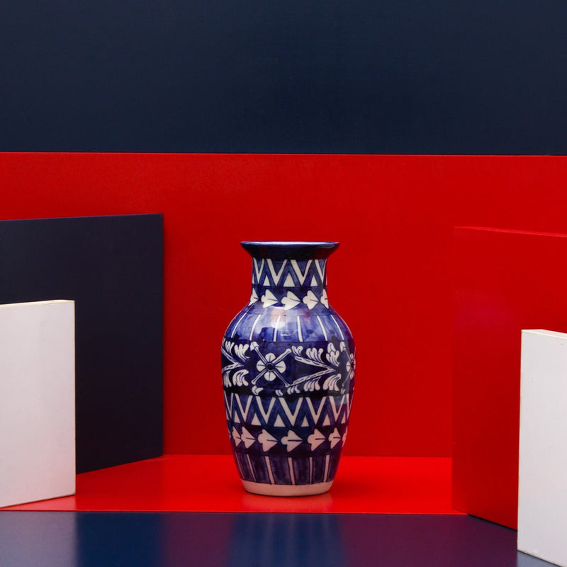 Pristine felicity Vase-Blue pottery - waseeh.com