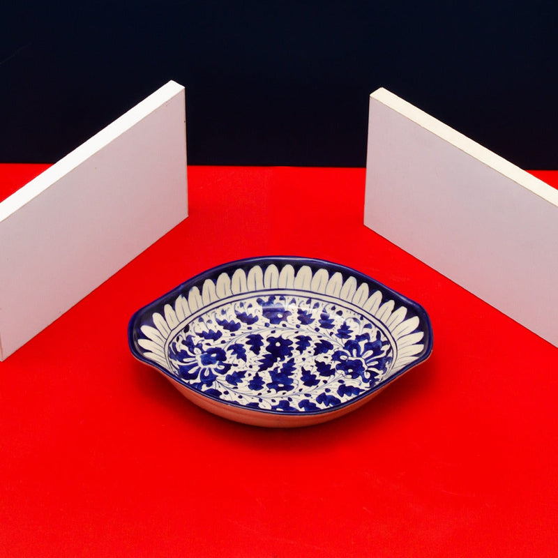 Ceramic Serving Oval Dish-blue pottery - Multani Art - waseeh.com