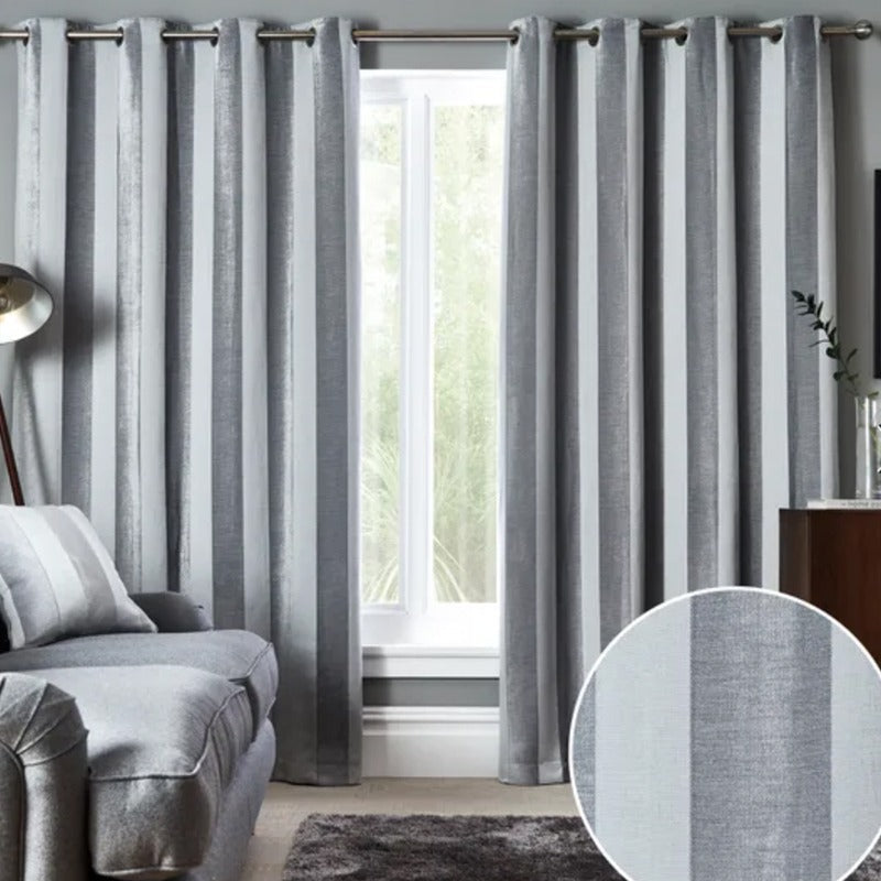 Layesh Grey Lines Curtains - waseeh.com