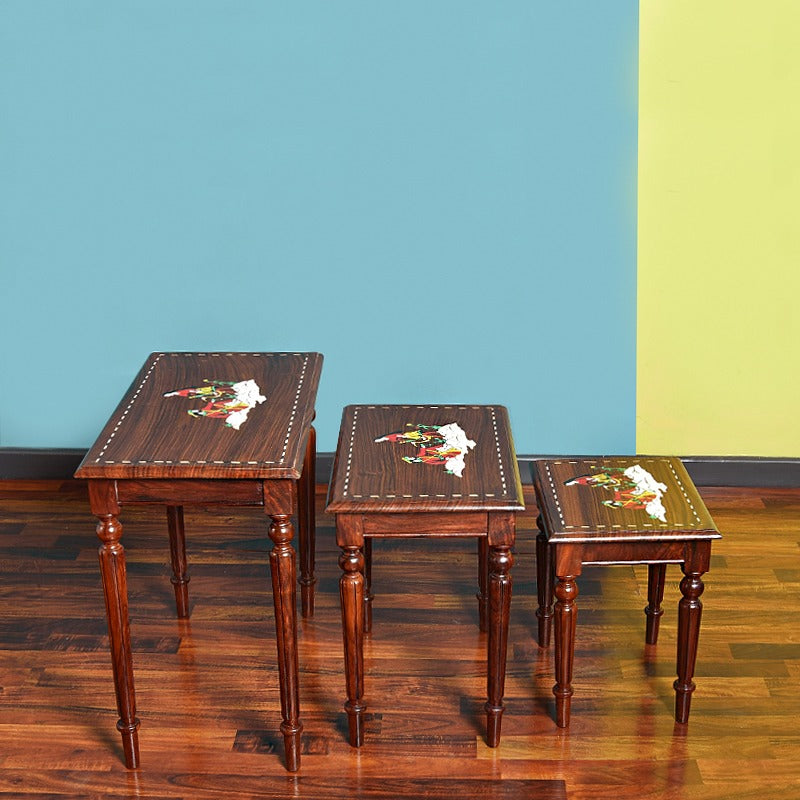 Royal Art Nakshi Living Lounge Nesting Tables (Set of 3) - waseeh.com