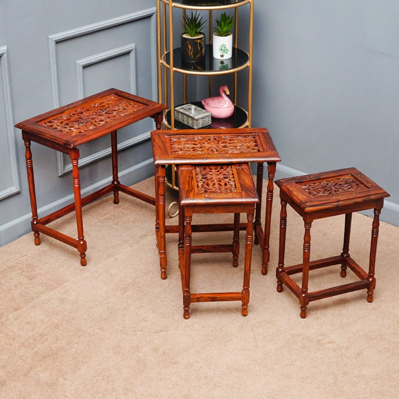 Valdirose Lounge Living Bedroom Organizer Nesting Shisham Tables (Set of 4) - waseeh.com