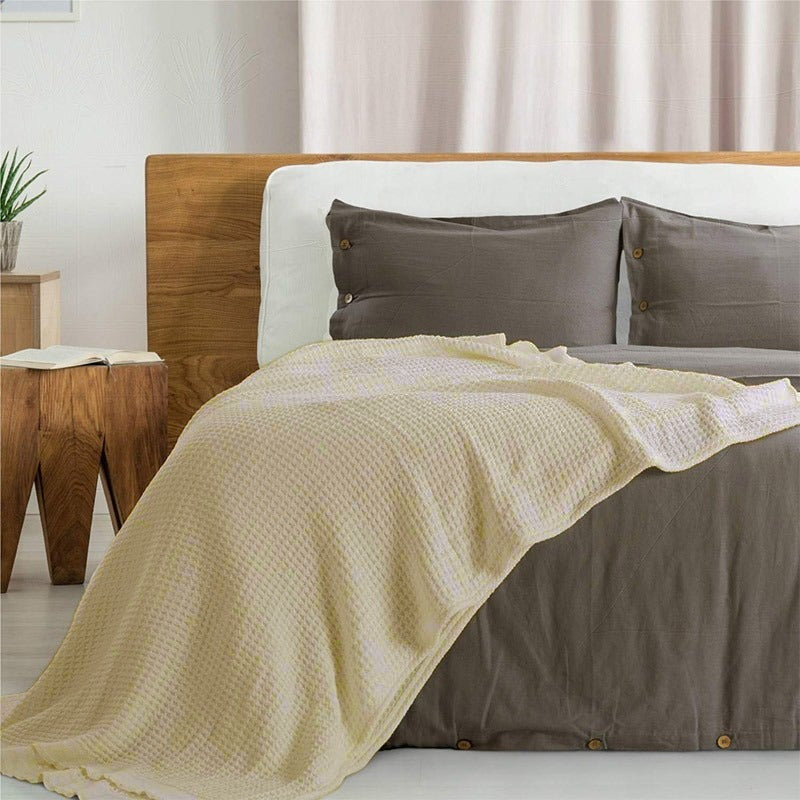 Spun Cotton Waffle Living Lounge Bedroom Thermal Blanket - waseeh.com