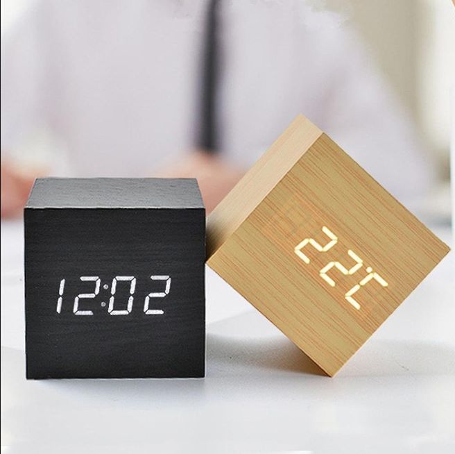 Square Wooden Digital Alarm Clock - waseeh.com