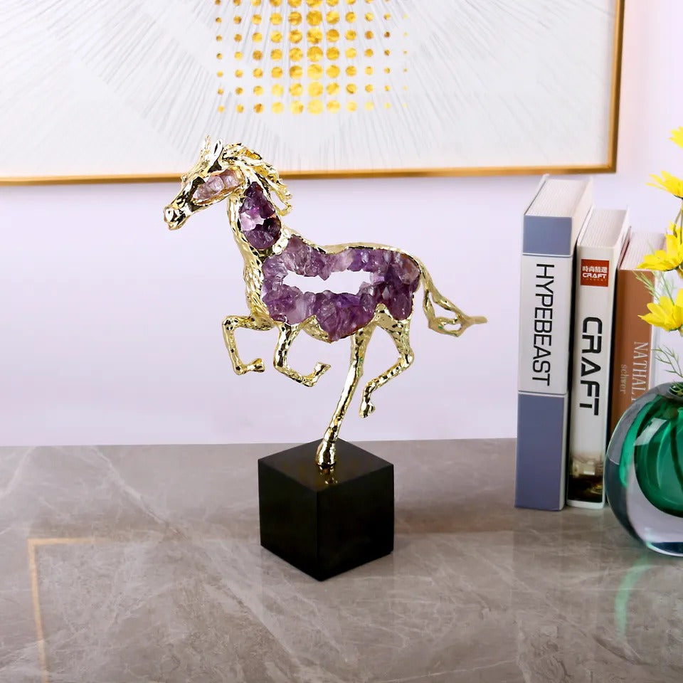 Double Pearl Horse Sculpture Decor - waseeh.com