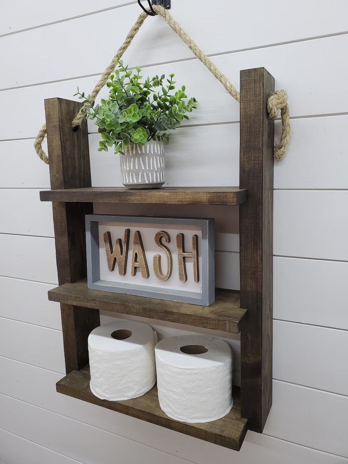 Rustic Wall Wood and Rope Ladder Shelf - Special