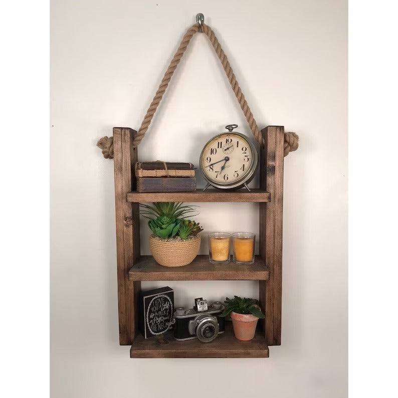 Rustic Wall Wood and Rope Ladder Shelf - Special