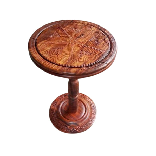 WOODEN CARVED COFFEE TABLE WITH DRE FRUIT BASKET