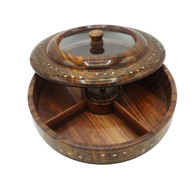 WOODEN ROUND HOTPOT CUM STOREAGE BOX WITH SECTION