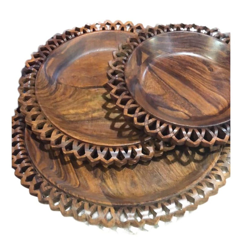 WOODEN ROUND SERVING TRAYS (SET OF 3)