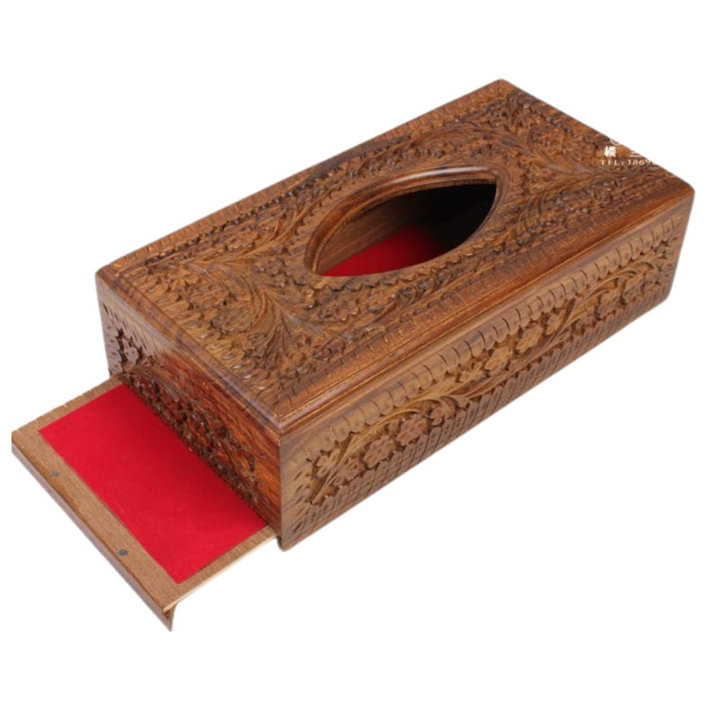 WOODEN CARVED TISSUE BOX