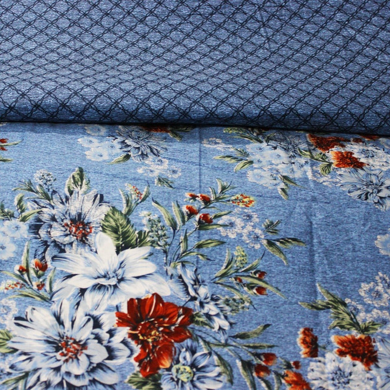 Cotton satin Bedsheet (Blue Floral) - waseeh.com