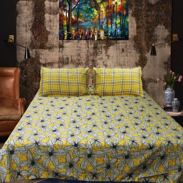 Yellow Tulip Cotton Bed Sheet - waseeh.com