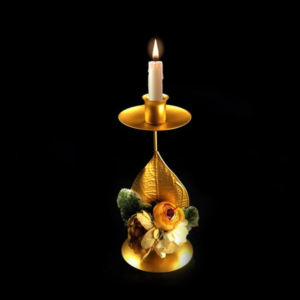 Golden Candle Stand With Flower - waseeh.com