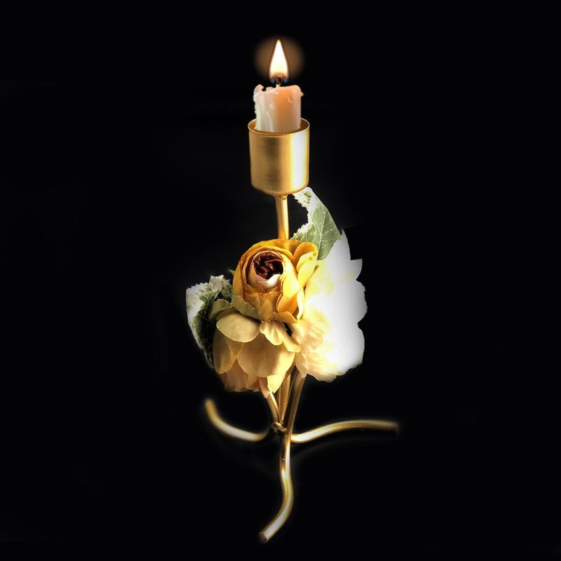 Golden Candle Stand With Flower - waseeh.com