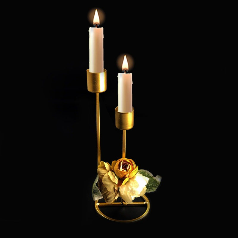 Golden Candle Stand With Flower - waseeh.com