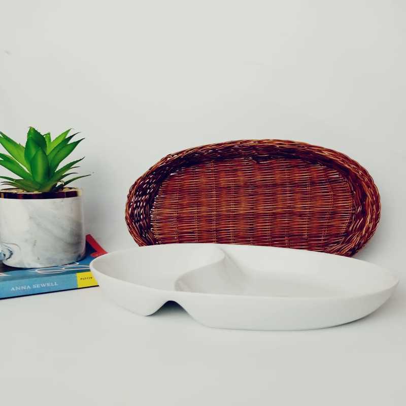 Snack Plate with Braided Basket (Oval Shaped) - waseeh.com