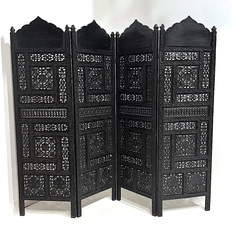 Ebony Intricate Carved Openwork Black Partition Jaali