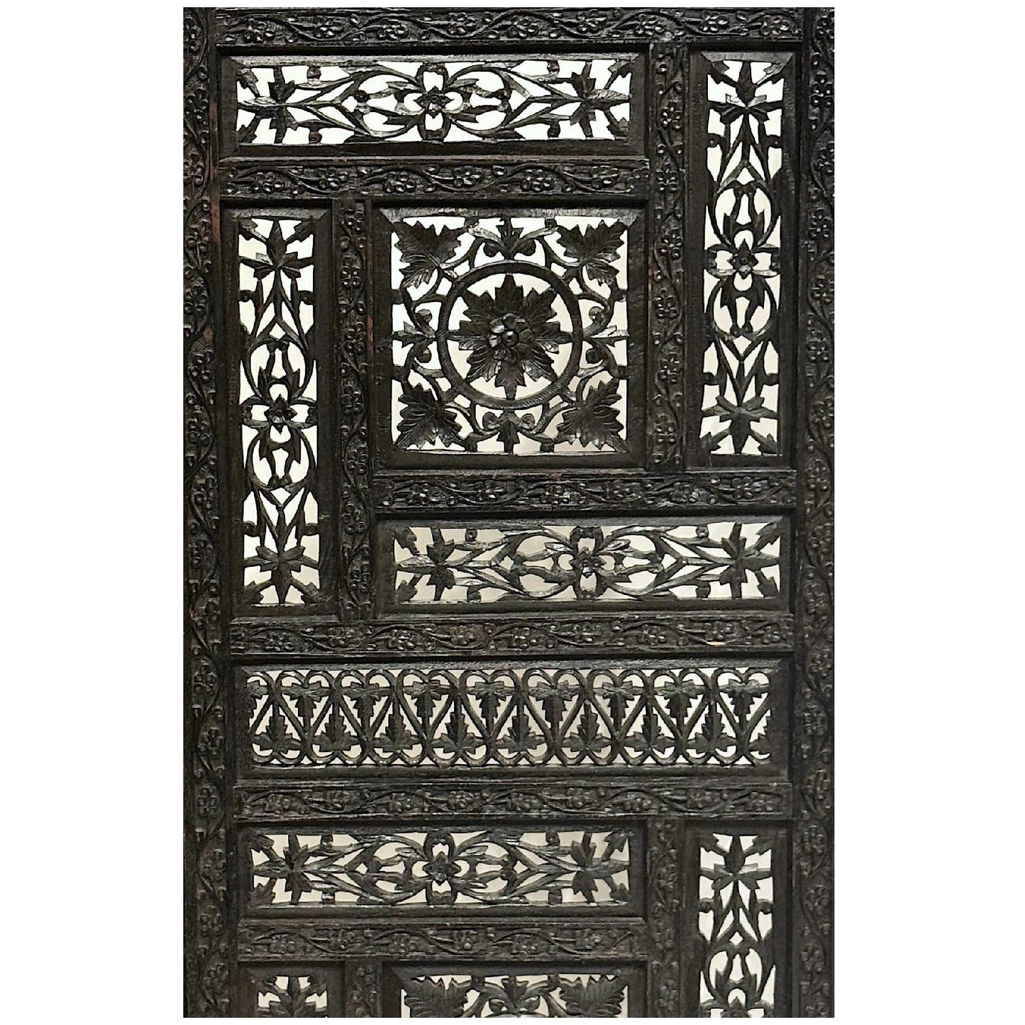 Ebony Intricate Carved Openwork Black Partition Jaali