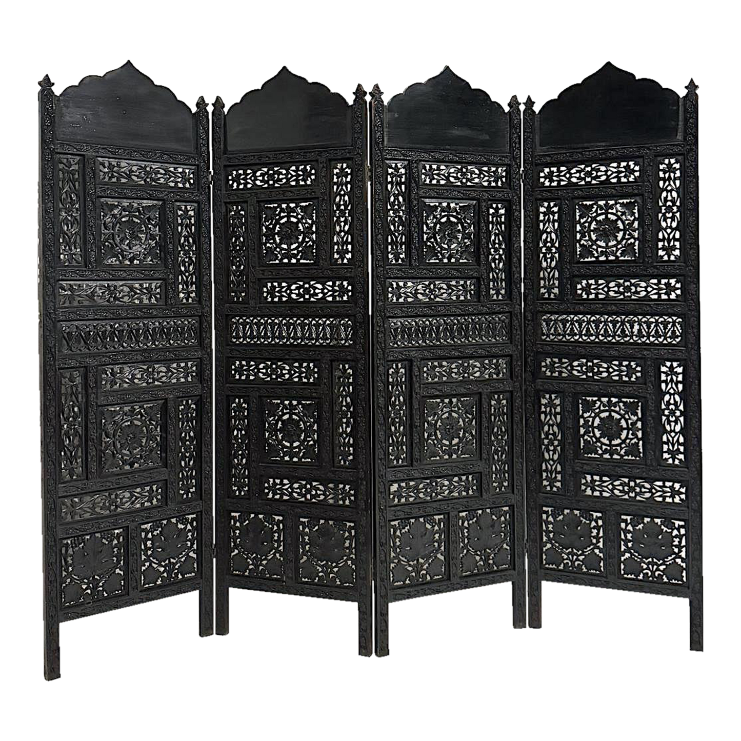 Ebony Intricate Carved Openwork Black Partition Jaali