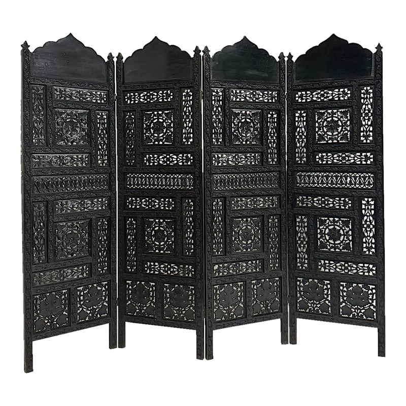 Ebony Intricate Carved Openwork Black Partition Jaali