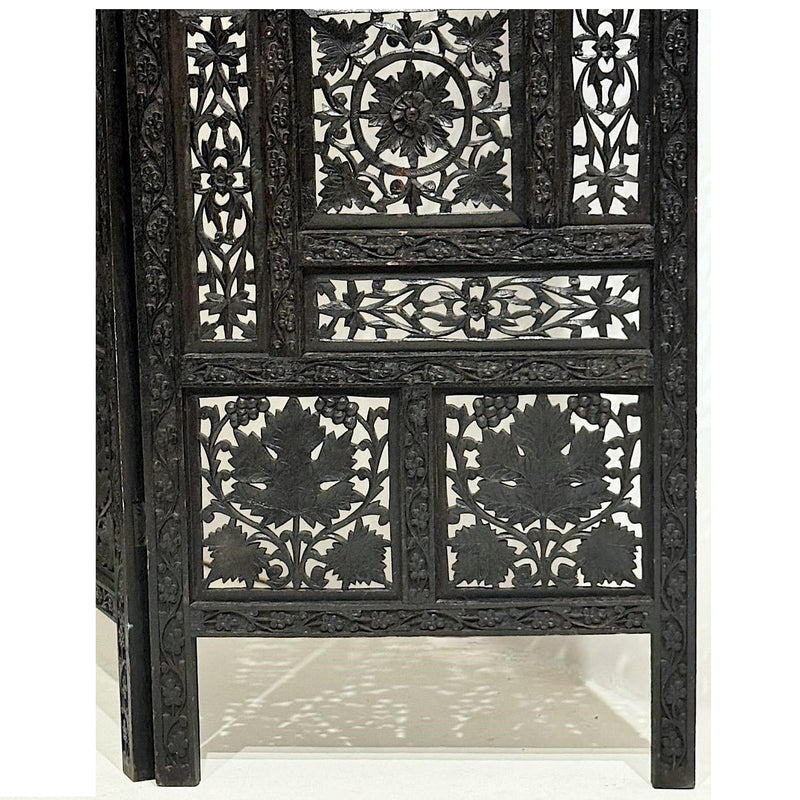 Ebony Intricate Carved Openwork Black Partition Jaali