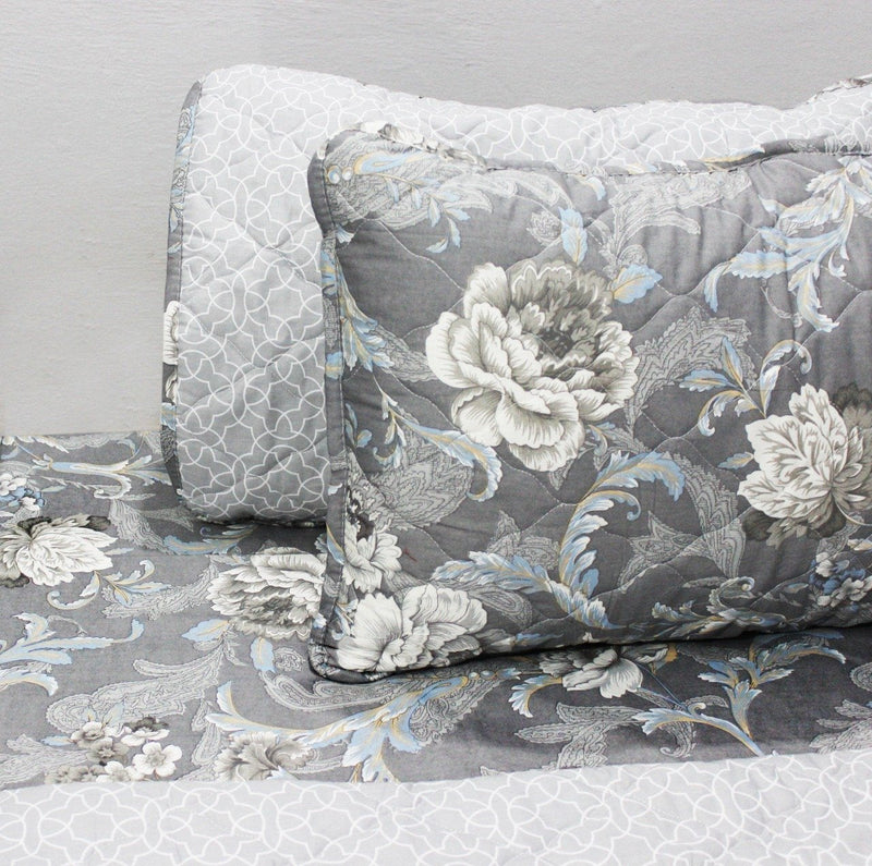 Touch of Elegance - 6 pieces - Bed Spread Set - Gray Floral - waseeh.com