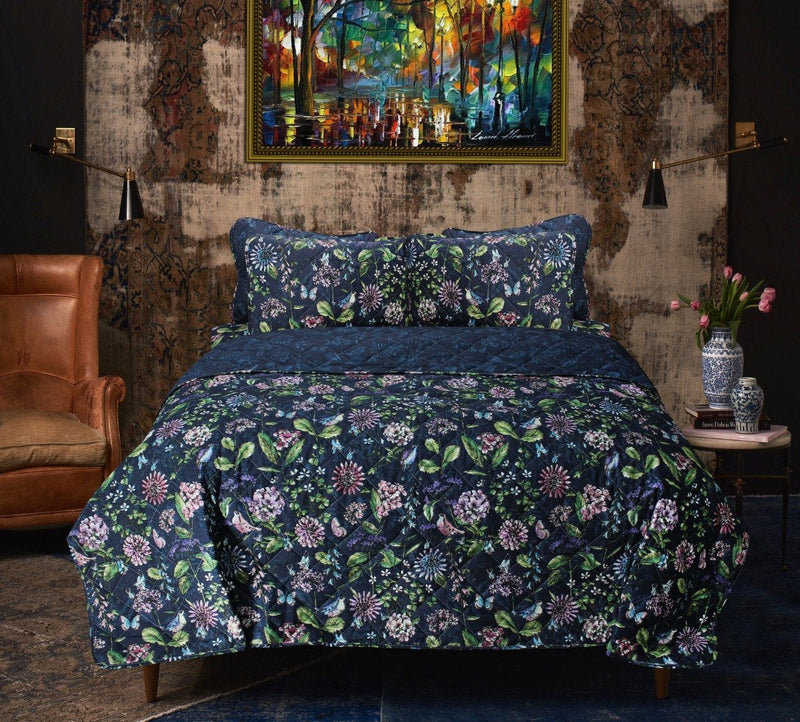 Bundle of Colors - 6 Pieces - Bed Spread Set - Blue Floral - waseeh.com