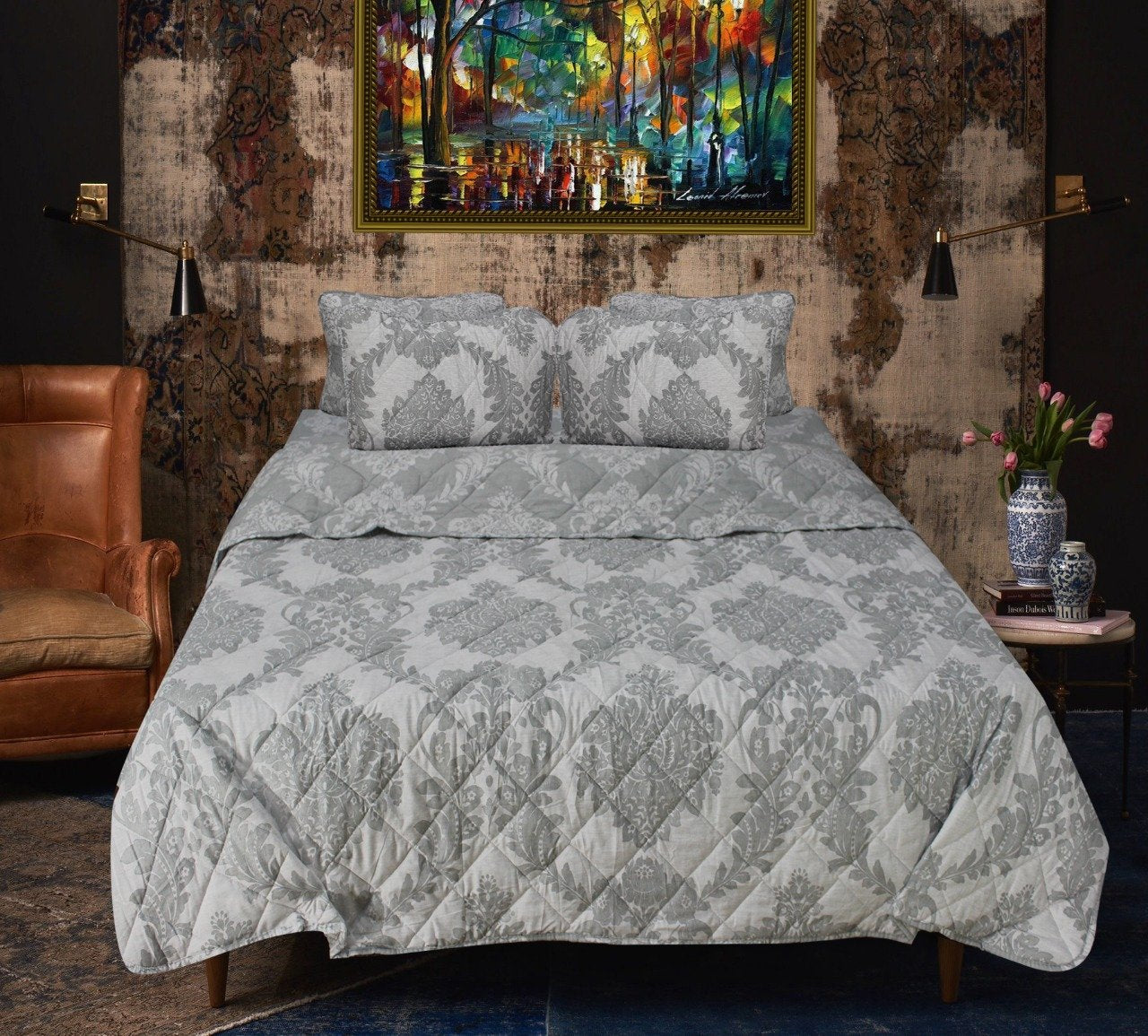 Gray Geometric - Export Quality Bed Spread Set - 6 pc - waseeh.com