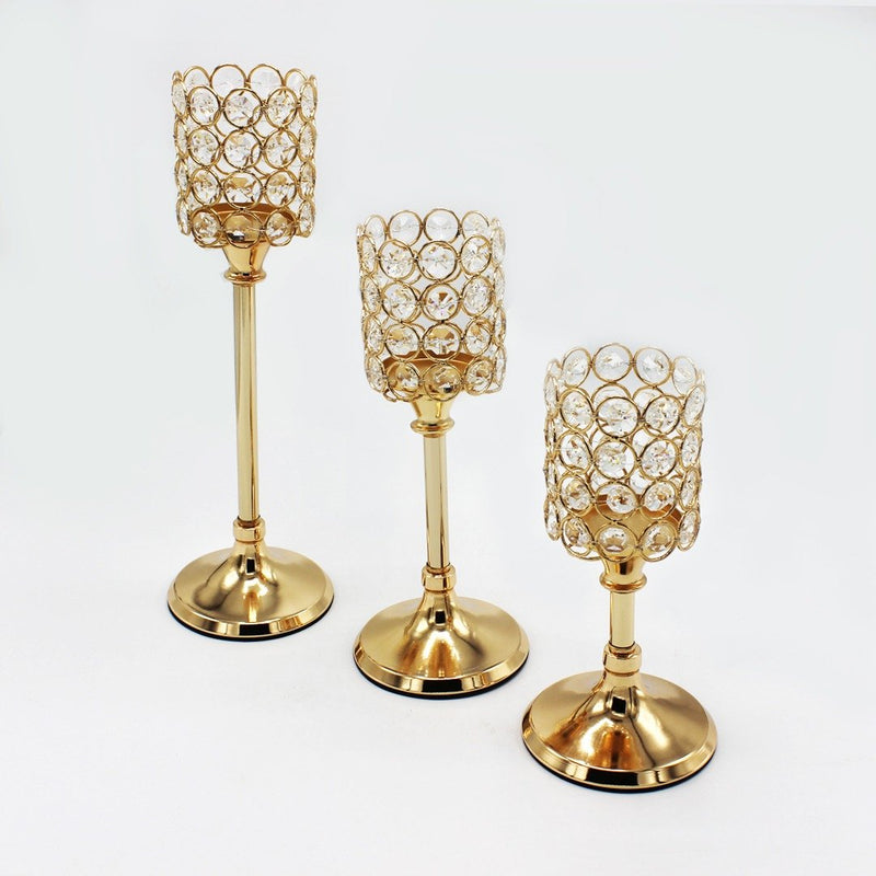 3 pc Golden Candle Stand - waseeh.com