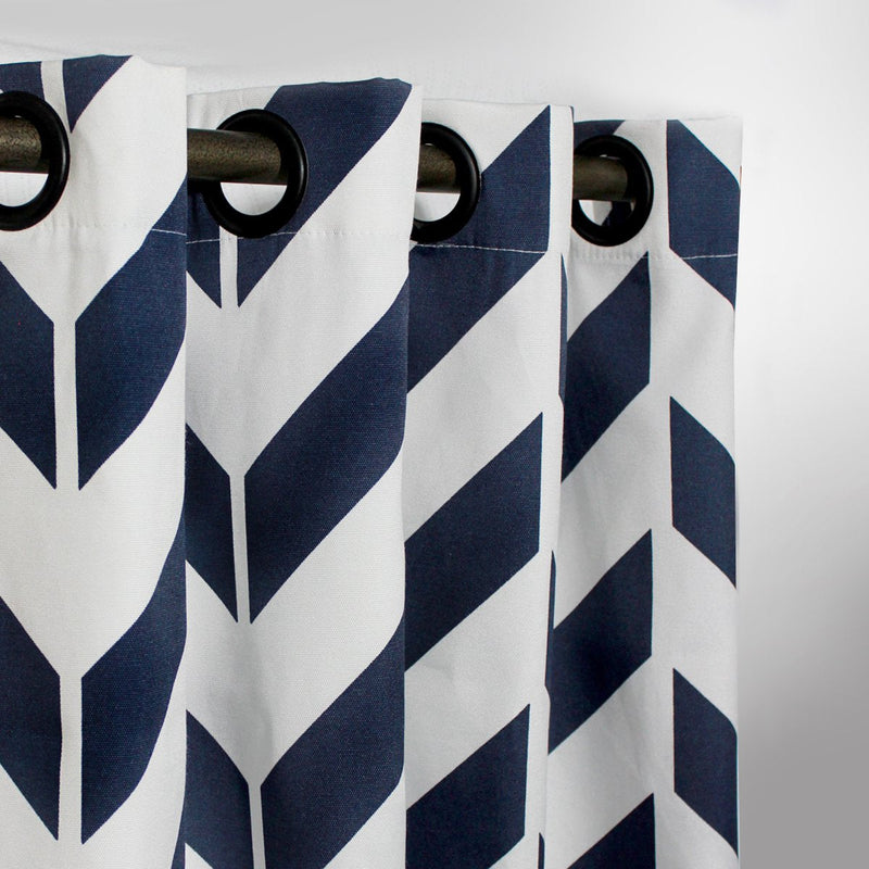 Blue Zig Zag - Duck Cotton Curtain With Lining - Single Panel - 44" x 96" - waseeh.com