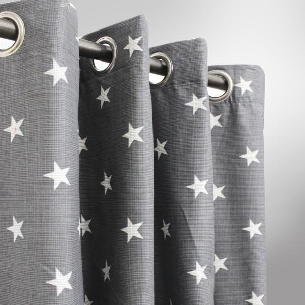 Gray with White Stars - Curtain With Lining- Single Panel - 50" x 96" - waseeh.com