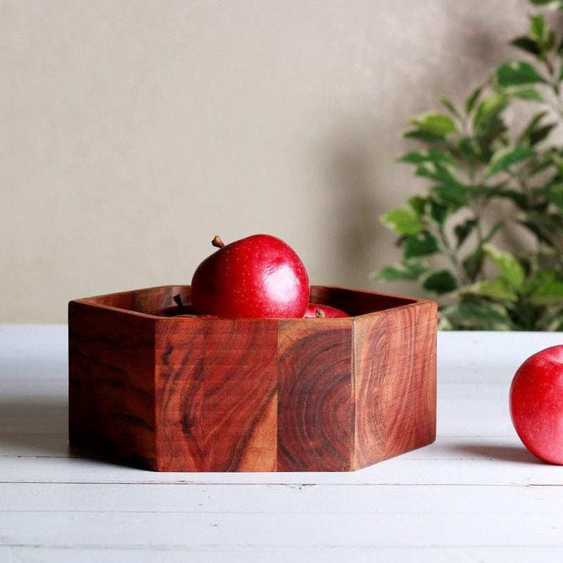 Hexagonal Wooden Kitchen Drawing Room Serving Box Tray - waseeh.com