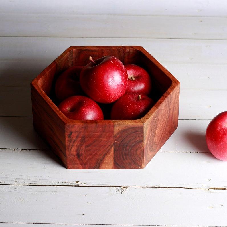 Hexagonal Wooden Kitchen Drawing Room Serving Box Tray - waseeh.com