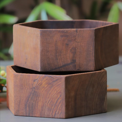 Hexagonal Wooden Kitchen Drawing Room Serving Box Tray - waseeh.com