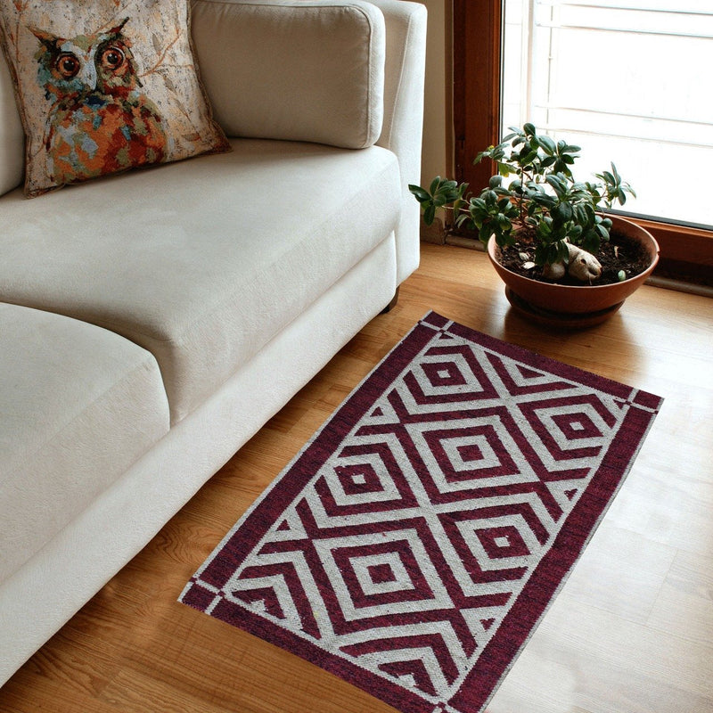 Rhombus - Hand-woven Woolen Rug - Double Seam - 2' x 3' - waseeh.com