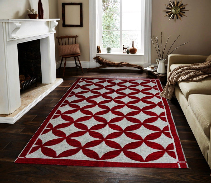 Geometric Floral - Hand-woven Woolen Rug - Double Seam - 4' x 6' - waseeh.com