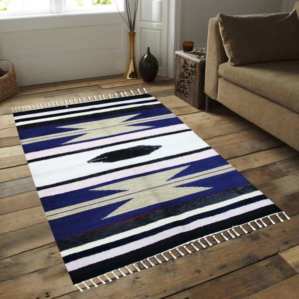 White Geometric - Hand-woven Woolen Rug - 3' x 5' - waseeh.com