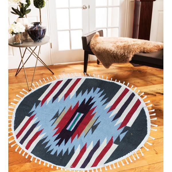 Hand-woven Woolen Rug - Round Small -fm-gkrrs1 - waseeh.com