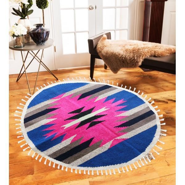 Hand-woven Woolen Rug - Round Small -fm-gkrrs4 - waseeh.com