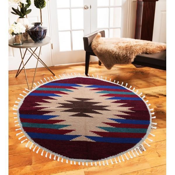 Hand-woven Woolen Rug - Round Small -fm-gkrrs9 - waseeh.com